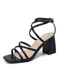 Chic Black Strappy Block Heels
