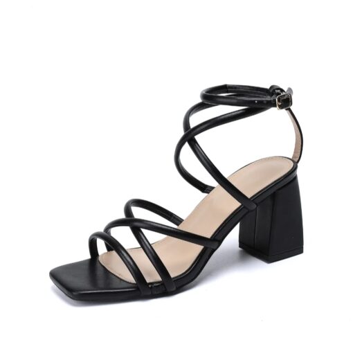 Chic Black Strappy Block Heels